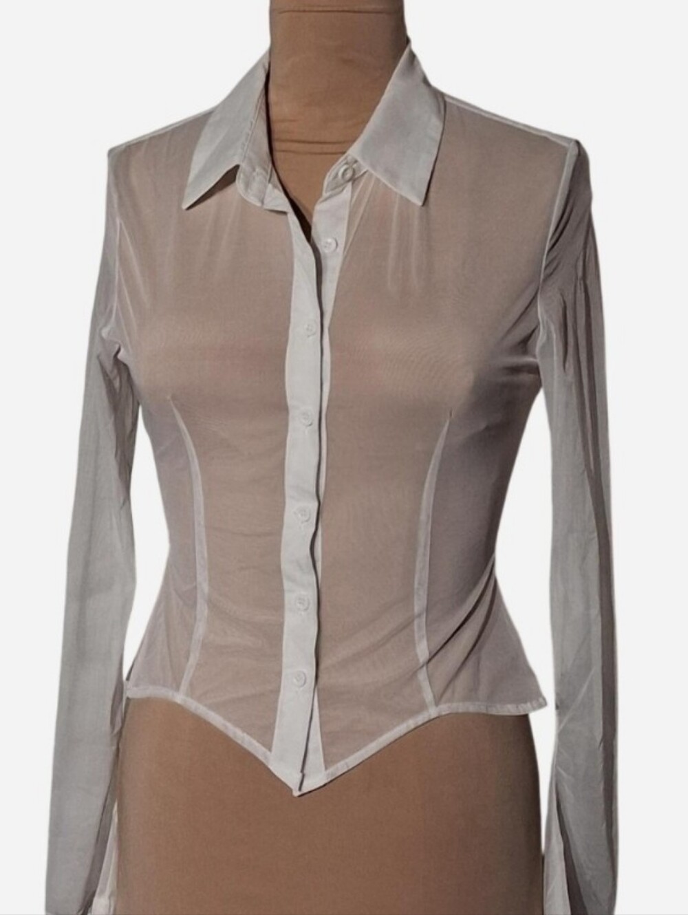 Sheer White Button-Front Women's Top